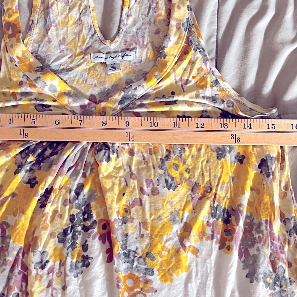 American Eagle Yellow and Gray Floral V Nevk Tank Top - Picture 7 of 10